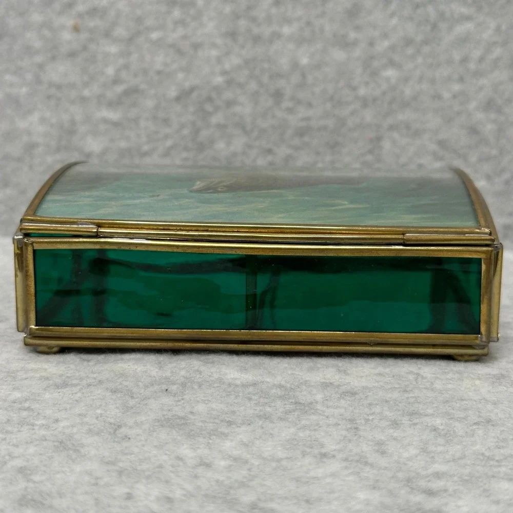Via Vermont Handcrafted Glass Trinket Box Rainbow Trout Randy McGovern Artwork